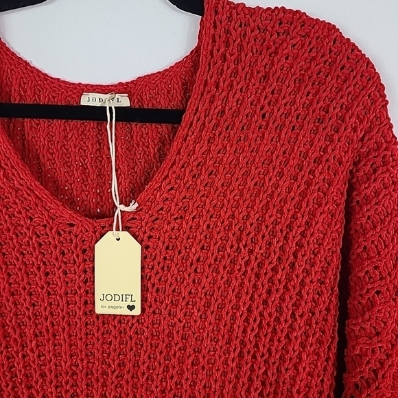 Jodifl Women's Red Boho Chunky Soft Seasonal Shift Long Sleeve V-neck Sweater 1X - Picture 2 of 7